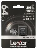 Карта памяти 64GB Lexar Silver Plus microSDXC UHS-I V30 U3, 205/100 Mb/s