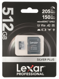 Карта памяти 512GB Lexar Silver Plus microSDXC UHS-I V30 U3, 205/150 Mb/s